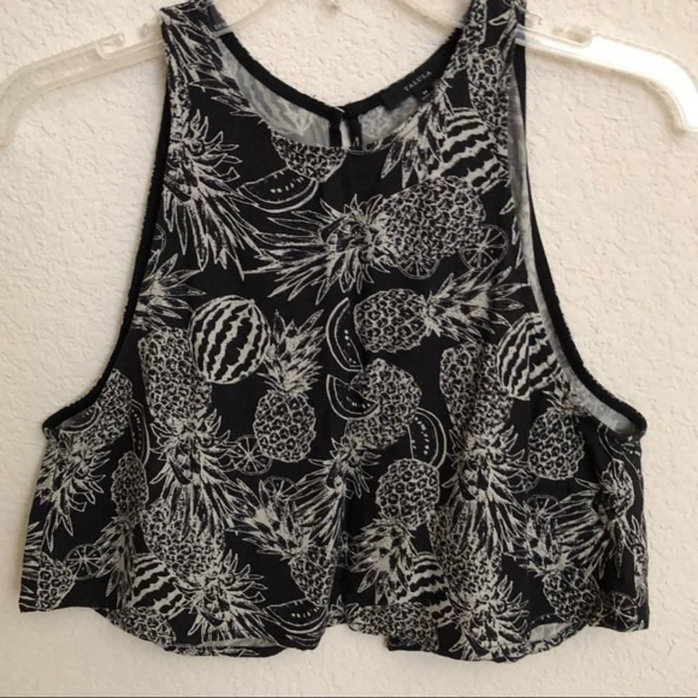Talula Black & Beige Pineapple Watermelon Fruit Print Open Back Crop Top M